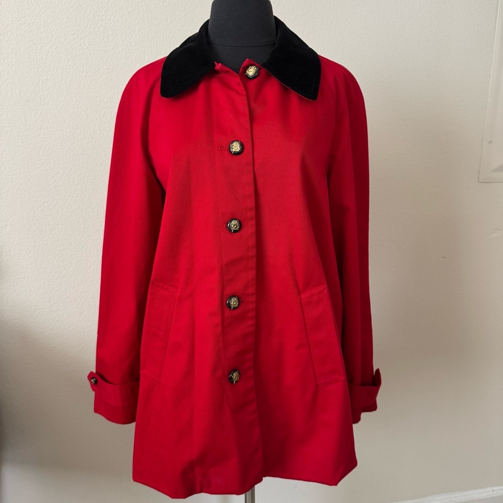Lauren Ralph Lauren Red Equestrian Barn Coat Black Velvet Collar L